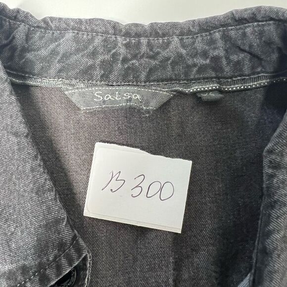 SALSA NWOT Thin Denim Shirt Black Gray Button Down Size XS Long Sleeve - Picture 16 of 16